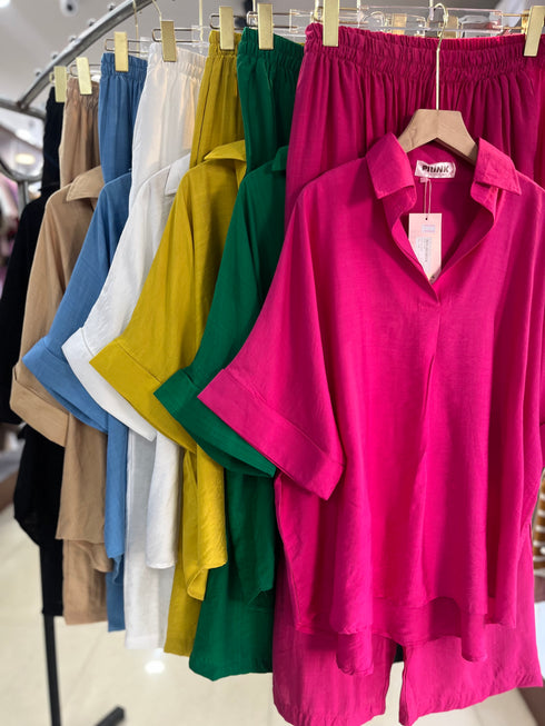 Women Collar Down Half Sleeves Pullover Shirts With Loose Trousers